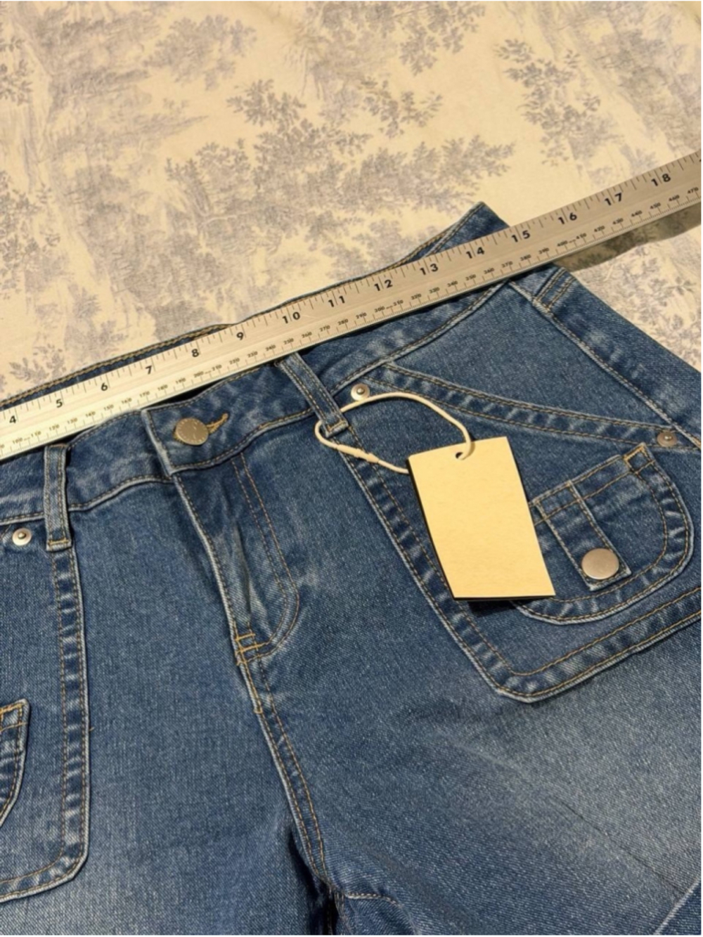 Flamingals Jean Mid Waist Stretchy Patch Pocket Pockets Shorts M - Picture 4 of 5